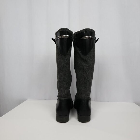 Tommy Hilfiger Black Faux Leather Gray Wool Like Tall Riding Buckle Boots - 9.5 - Picture 9 of 14